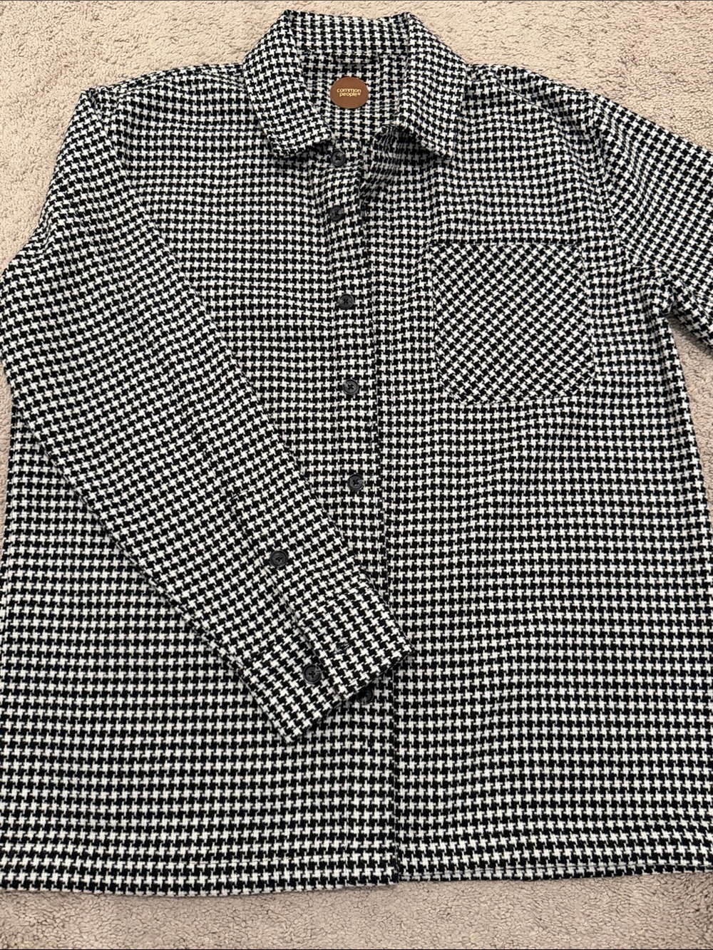 Common People Men's Black & White Houndstooth Lightweight Shirt Jacket